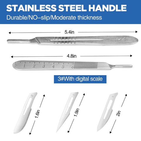 32 Piece Scalpel Blades Set With Two Handles Number 10 11 23 Sterile Lab Knives For Surgical Practice Arts And Crafts Carving And Science Projects Includes Dual Handle Kit stainless steel handles, #3 and #4