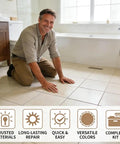 Person using Easy No Fuss Tile Repair Kit For DIY Home Fixes, 2 Piece Gel Glue Set For Cracks And Chips On Ceramic Stone Floors