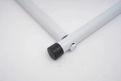 Close-up of Heavy Duty Dual Pail Tipper Rack Hella Tough Steel Bucket Holder pivot joint for smooth operation.