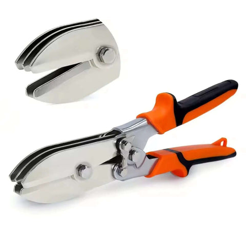 Five Blade Heavy Duty Eave Groove Crimping Tool With Safety Lock for sheet metal, stainless steel construction, black and orange handle.