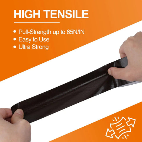 Person tearing Dark Brown Duct Tape 2.36 Inch Wide By 108 Feet Heavy Duty Tape With Easy Tear Premium Grade Adhesive for easy use.