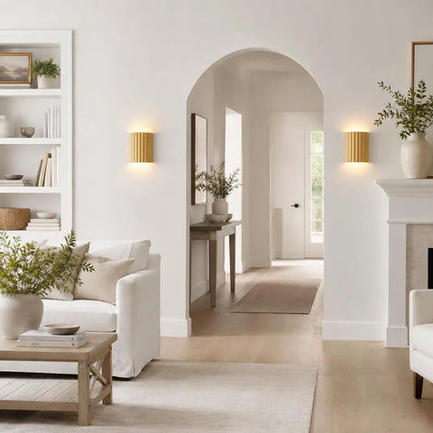 Indoor Hardwired Up and Down Cream Wall Sconce Set of 2 Modern LED 3000K in a stylish living room setting.