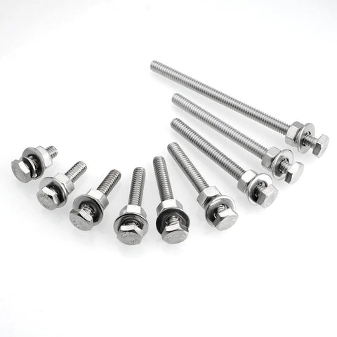 Assorted Quarter Inch By Twenty Hex Head Bolts With Nuts And Washers Set Fully Threaded Four Inch Length 304 Stainless Steel 18 8