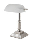 White Shade LED Desk Lamp With Vintage Banker Style, Brushed Nickel Finish, Eye Friendly Reading And Study Light For Home Office
