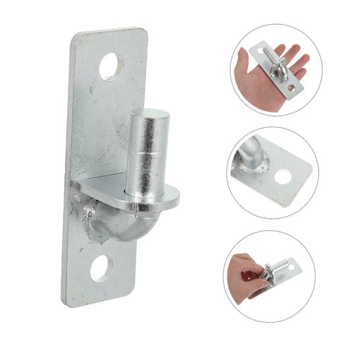 Heavy Duty Wall Mount Fence Gate Hinges For Sturdy Posts And Metal Doors Featuring Four Piece Wall Plate Hardware close-up of hinge with silver finish