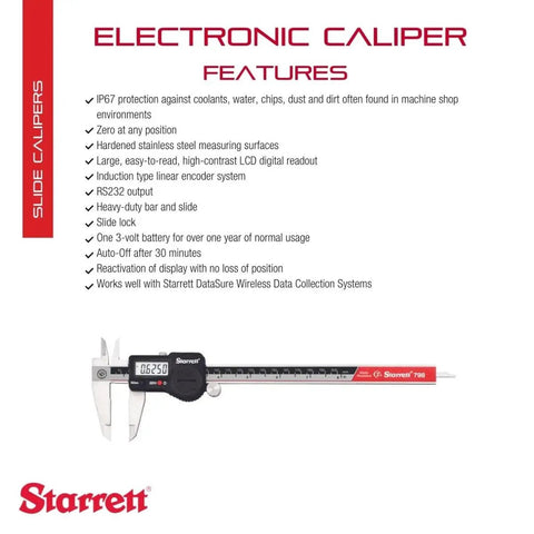 Stainless Steel IP67 Electronic Slide Caliper 0-8 Inch Range With .0005 Inch Resolution, Big LCD Display, RS232 Output