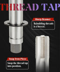 Close-up of Two Valve Triton Spark Plug Thread Repair Kit With No Brainer System showing metal thread tap and reamer tool.