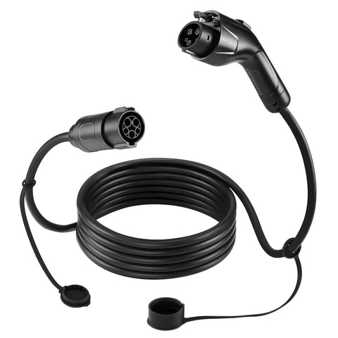 21 Foot J1772 EV Charger Extension Cable 48 Amp Heavy Duty Charging Cord For Electric Cars, black charging cable with weatherproof plugs.