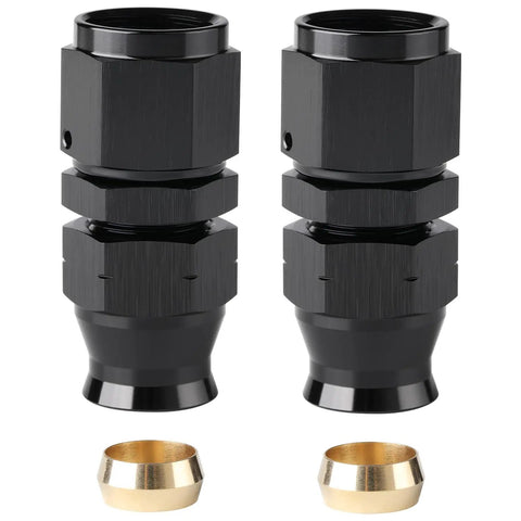 8AN Female Flare To Half Inch Hardline Compression Fitting Adapter Straight Aluminum Black Pack Of 2 with Brass Ferrule