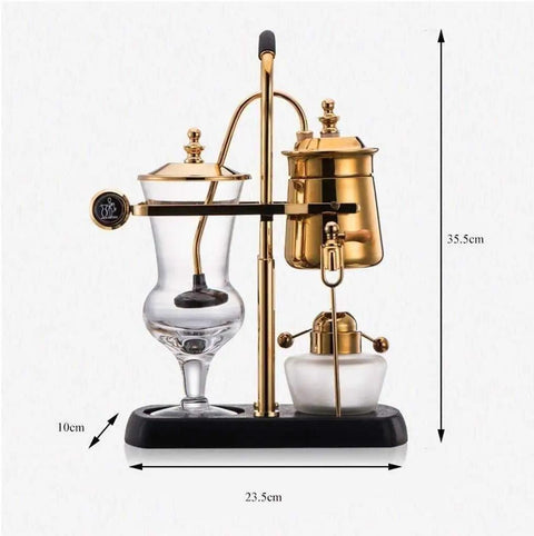 Gold Siphon Coffee Maker with Alcohol Lamp Heat, 450ml durable vacuum pot, for barista-grade brews at home or office.
