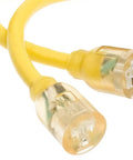 Heavy Duty 50 Foot Outdoor Extension Cord With Lighted End For Safety Waterproof SJTW 10 3 High Visibility Yellow Jacket With Lighted Ends