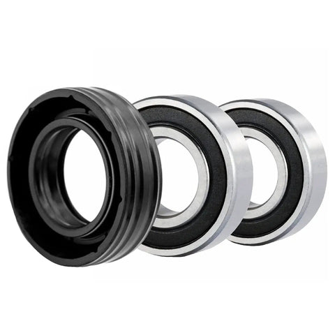 Premium Cabrio Washing Machine Bearing Seal Assembly With Shaft And Install Tools For Rock Solid Dead Quiet Spin No Brainer Install Direct Model Swap For Ap5325072 Ah350326 W10435285 9 Piece Heavy Duty Kit, black seal and silver bearings.