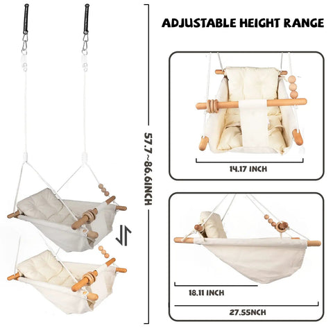 Baby Swing For Indoor And Outdoor Use Grab And Go Portable Swing With Adjustable Tree Design And 5 Point Safety Belt Cream Color
