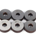 Six knurling wheels for Dual Wheel Knurling Tool Set For Metal Lathe Turning Steel Pro Grade with various pitches and diamond knurls