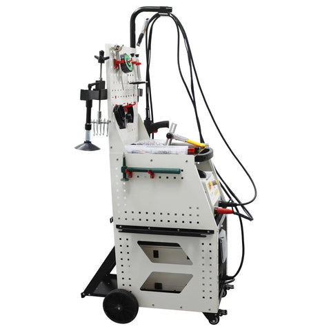 Side view of Aluminum Dent Pulling And Welder Machine For Auto Repair Kit With Dent Puller Tool 220V on wheels