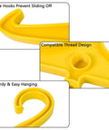 Close-up of yellow Heavy Duty Scuba Gear Hanger Set for Regulators and BCDs, showing side hooks, threaded design, and sturdy construction