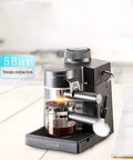 Semi Automatic Bean To Cup Coffee Maker With 5 Bar Pump And Auto Milk Frother Made Real Smooth For Home Espresso Shots brewing coffee on the countertop.