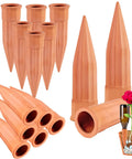 Terracotta Self Watering Stakes Pack Of 15 For Indoor And Outdoor Plants Automatic Waterer Devices That Do The Hydration Homework Easy Auto Irrigation System To Keep Your Plants Alive And Thriving, showing ceramic stakes with a 12-sided design, close-up view