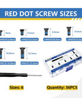 Image of Red Dot Screw Kit Set With 36 Pieces, Six Screw Sizes For Easy Mounting Red Dot Optics, Alloy Steel Flat Head, Includes T10 Torx Driver.