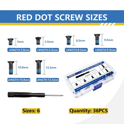 Image of Red Dot Screw Kit Set With 36 Pieces, Six Screw Sizes For Easy Mounting Red Dot Optics, Alloy Steel Flat Head, Includes T10 Torx Driver.