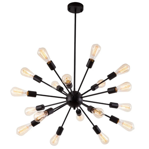 Black 18 Light Starburst Chandelier Pendant Light 36 Inch Wide For Living Room Dining Room Kitchen Island Foyer Retro Style Modern Farmhouse Industrial Ceiling Fixture With Adjustable Height And Durable Spray Painted Metal