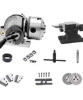 4 Inch Precision Dividing Head With 3 Jaw Chuck Semi Universal Rotary Table For Milling Machine featuring components and accessories.