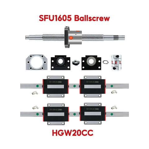 High Precision Linear Guide Rail Kit With 2 Pcs Of 1000mm Hgw20 Guides Plus Four Blocks And Full Sf1605 Ball Screw Assembly, HGW20CC set