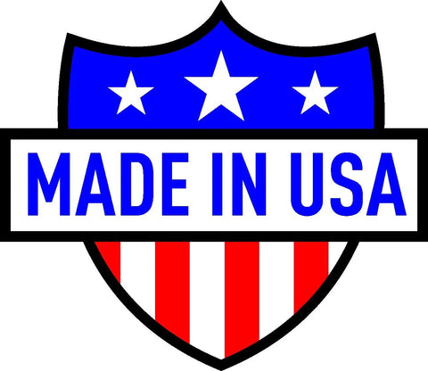Blue shield with stars and 'Made in USA' text in front of red and white stripes.