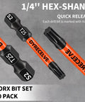 10-pack T25 Torx bit set for impact drivers, 1/4-inch hex shank, magnetic torque head, S2 alloy steel