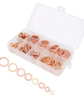 120 Piece Premium Red Copper Washers Assortment Kit Includes Tough Flat Gaskets For Sealing Oil Pan Plugs Fuel Lines Hydraulic Connections With Storage Box Organizer For Easy Access And High Thermal Conductivity Works Wicked Well Under Pressure.