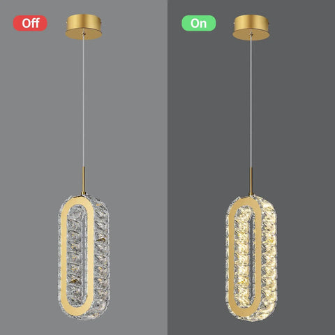 Gold Modern Crystal Pendant Light For Kitchen Island And Dining Room, Two Circle Crystal Chandelier with LED Glow On Off
