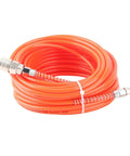 Heavy Duty Air Compressor Hose 20M With One Quarter Inch NPT Connector For Pneumatic Tools Auto Repair Shops Plus Home Garages High Pressure PU Tube 15Bar Handle Tire Inflation Impact Wrench Job Sites Workshop Beast Top Tier Pro Grade Build Red coiled orange PU air hose with metal 1/4 NPT ends