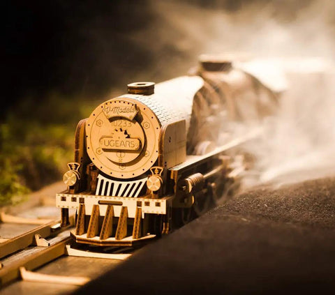 3D Wooden Steam Train Puzzle Kit for Adults, V Express Model Train with Tender, 538 Pieces, Realistic Victorian Steam Engine Build