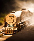 Steam Train 3D Wooden Puzzle Kit With Tender for Adults, Intricate Wooden Model Train Build, Dope Brain Teaser Engine Kit, Vintage Steam Engine Craft, Realistic Details, Challenging Yet Rewarding Project wooden steam locomotive front view on track