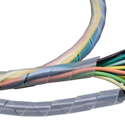 Flame Retardant Spiral Cable Protector Sleeve For 10mm Cables, Durable Cable Management Wrap, ID5mm Black in use with cables.