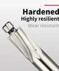 Close-up of M4 straight-shank counterbore end mill, 4-flute HSS, silver, 2-piece set