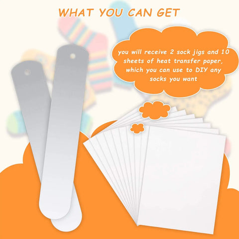 2 Piece Metal Straight Sock Sublimation Jigs With 10 Sheets Heat Transfer Paper for Dye Sublimation on Crew Socks