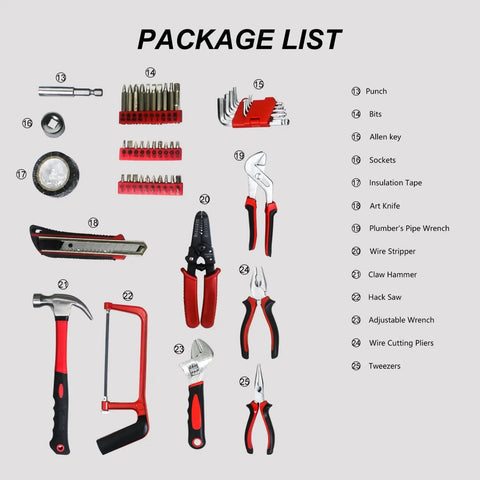 239-Piece All In One Home Tool Set With Carrying Case For DIY Repairs, showing various tools and components from the set.