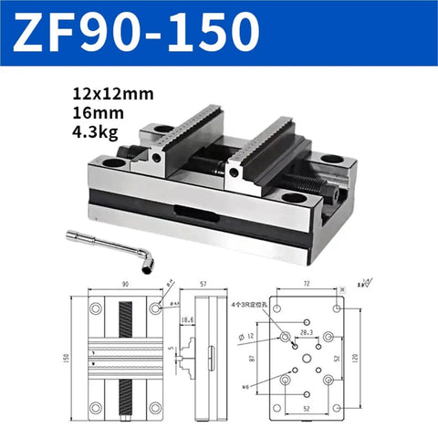 Gotta Have This Tough As Nails 4 5 Axis Self Centering CNC Machining Vise Featuring Rock Solid Pneumatic Fixture And Rapid Positioning Build For Serious Shop Floor Projects, ZF90-150 with dimensions and features.