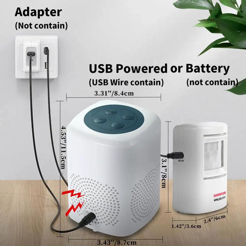 Outdoor Dog Bark Alarm With Motion Detector 1000 Foot Range Realistic Dog Bark Sounds Adjustable Volume Loud Alarm Welcome Ding Dong And Melodies Home Security Sensor For Yard Porch, white USB-powered unit