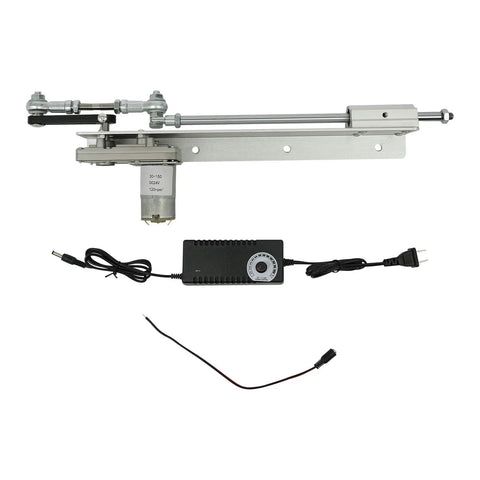 Tough As Nails 24V Adjustable Speed Reciprocating Linear Actuator with motor, stroke length adjustment tool, and wiring setup.