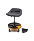 Adjustable Height Swivel Mechanics Seat For 18 To 22 Inches 360 Degree Spin, solid rubber seat, powder coated metal frame.