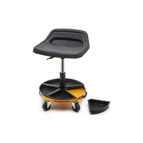 Adjustable Height Swivel Mechanics Seat For 18 To 22 Inches 360 Degree Spin, solid rubber seat, powder coated metal frame.