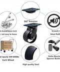 Heavy Duty Industrial Caster Wheels Set Of 4 8 Inch Rigid And Brake Cast Iron Steel Hubs With Total Load Capacity 3200 To 6000 Lbs diagram.