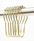 Gold Stainless Steel Shower Curtain Hooks Set Of 24 With 5 Bead Rollerball Design on metal rod