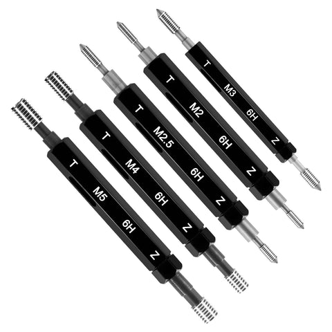 Five Piece Metric Thread Plug Gauge Set 6H Go No Go With Durable Storage Case Pro Grade Handy Double End Through Stop Tool