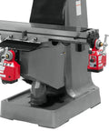 Close-up of Beefy 3 Axis DP700 DRO Milling Machine With Quill, X And Y Axis Power Feeds, showing chromed quill and controls.