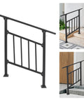 Hella Durable Heavy Duty Steel Stairway Railing With Protective Fence Gate For 3 Step Outside Deck And Patio in black finish.