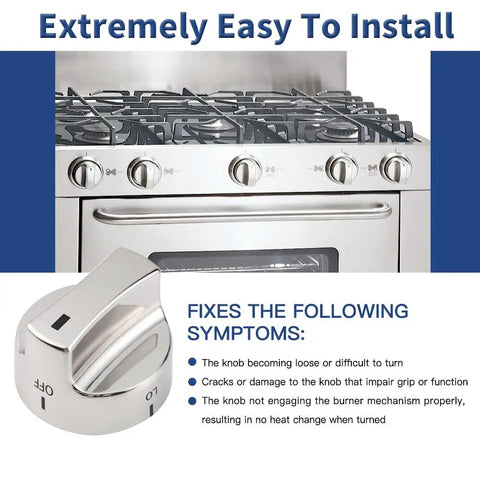 Five Pack Burner Knob Replacement Set 318282310 installed on a range oven, showcasing easy installation and knob features.