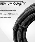 Close-up of 15ft black nylon braided fuel line for 6AN Automatic Transmission Cooler Kit For 4L60E And 4L65E.